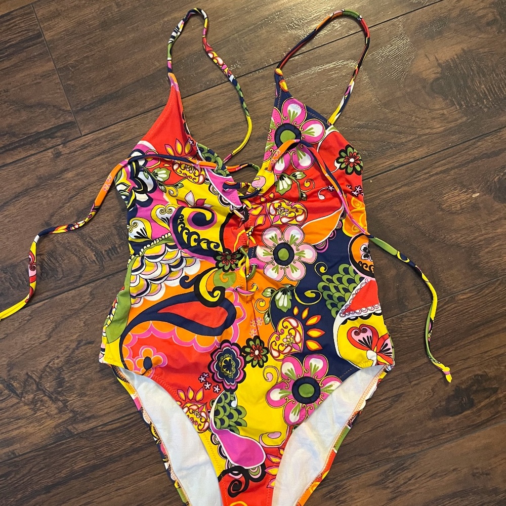 ZARA 70s-Floral One Piece High Rise Bathing Suit